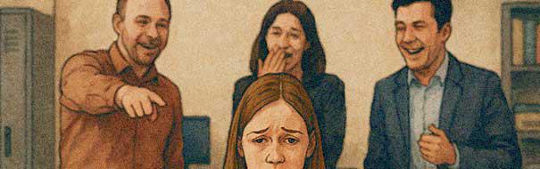 Frau erlebt Mobbing in der Arbeit